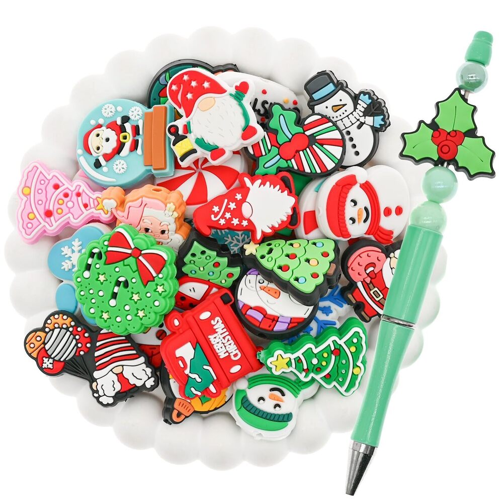 6622 50PCS Christmas Focal Beads pens, Silicone Focal Beads Bulk